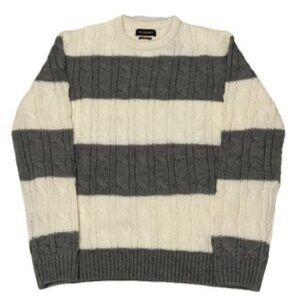 Piombo Cream and Gray Striped Crewneck Sweater